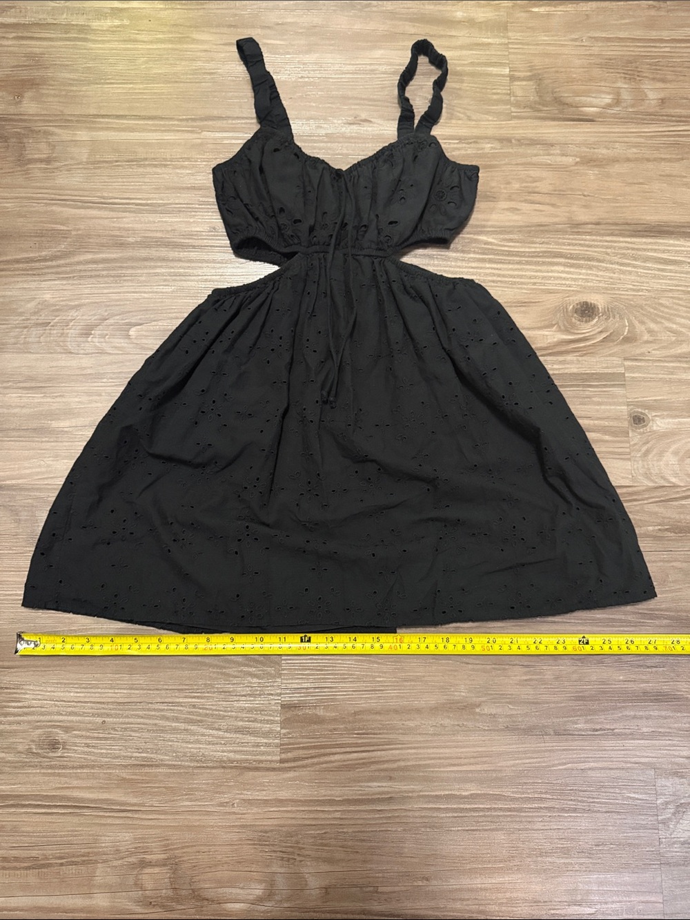 American Eagle Eyelet Cutout Babydoll Mini Dress XS Black 100% Cotton - Picture 9 of 15